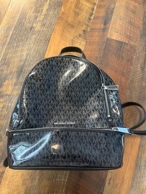 Michael Kors Black MK Logo Patent Backpack